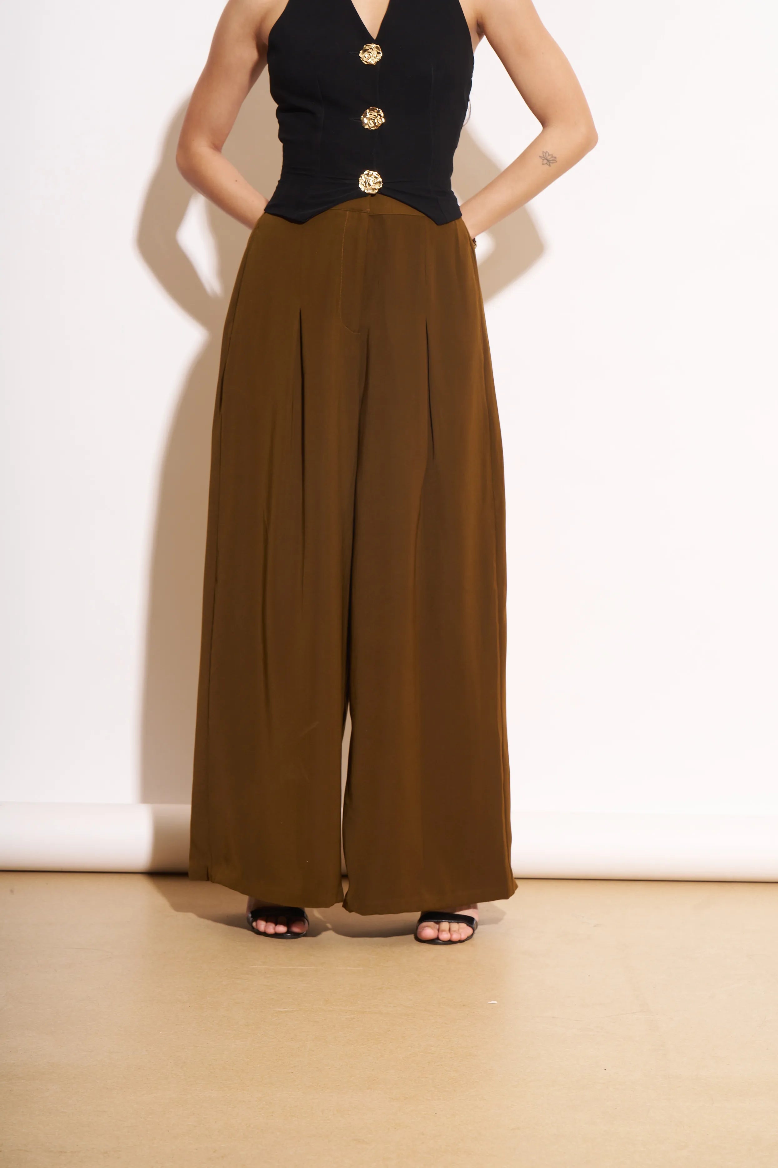 Ochre Box Pleat Pant