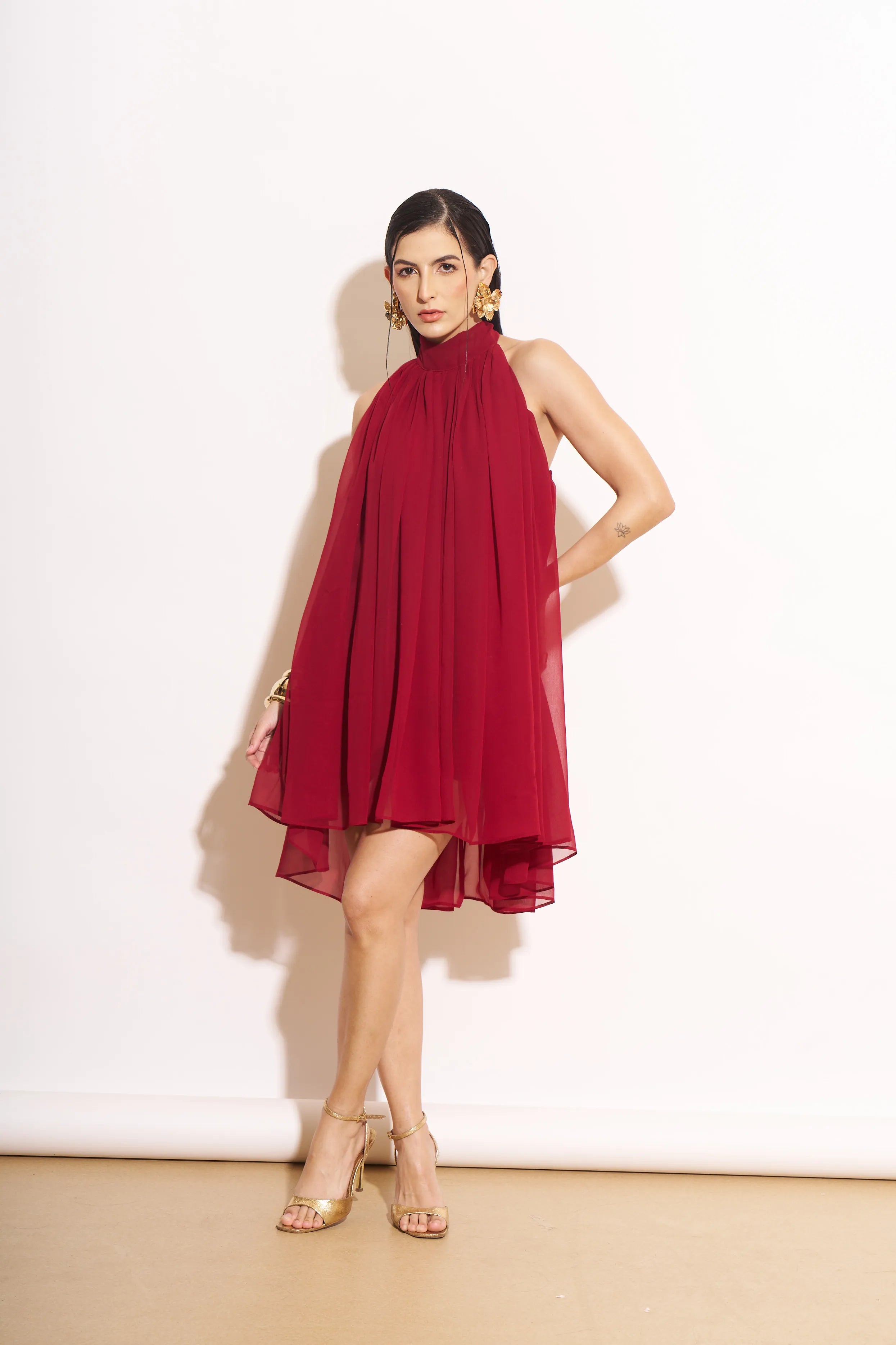 Imperial Halter Neck Pleated Mini Dress