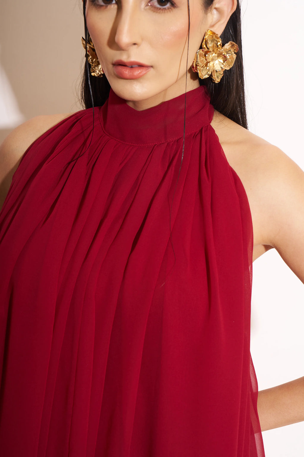 Imperial Halter Neck Pleated Mini Dress