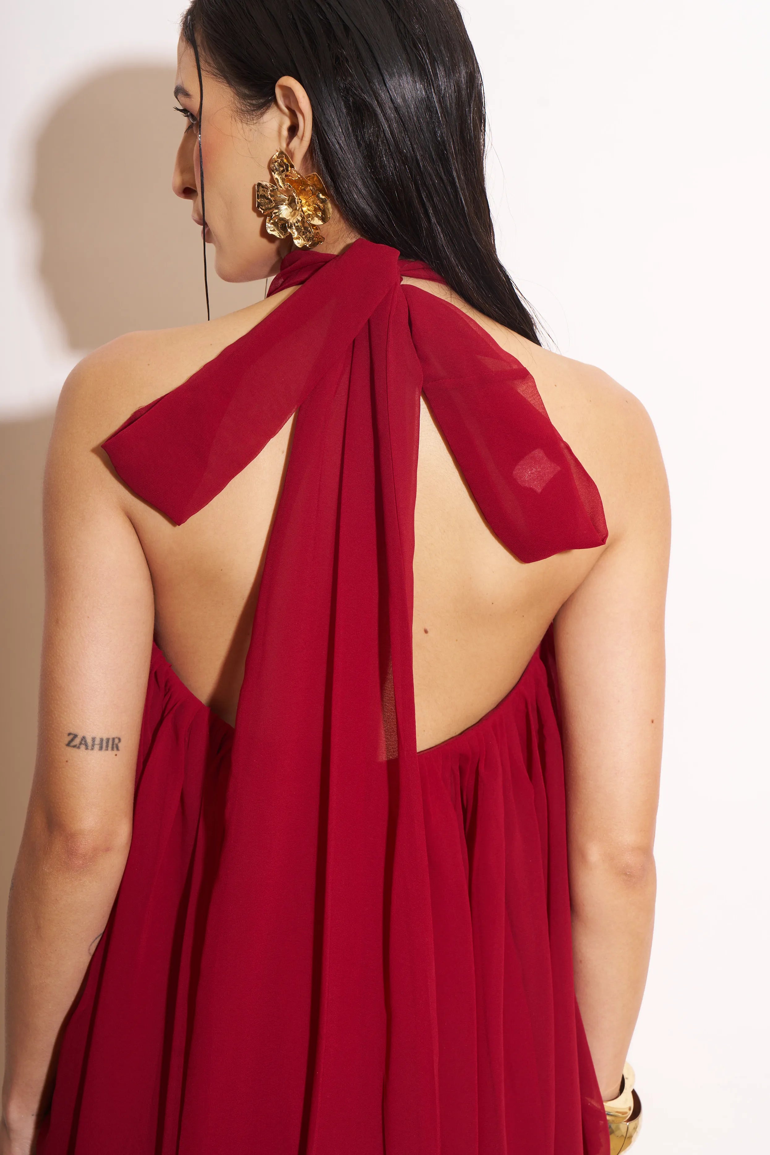 Imperial Halter Neck Pleated Mini Dress