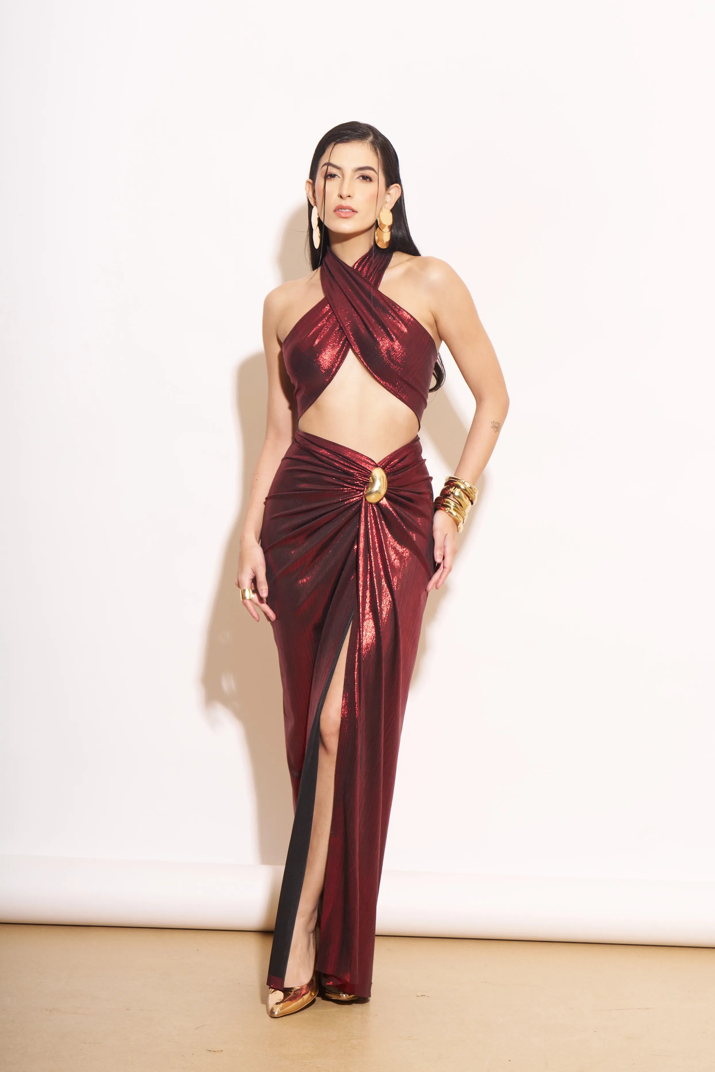 Scarlet Shimmer Knotted Skirt