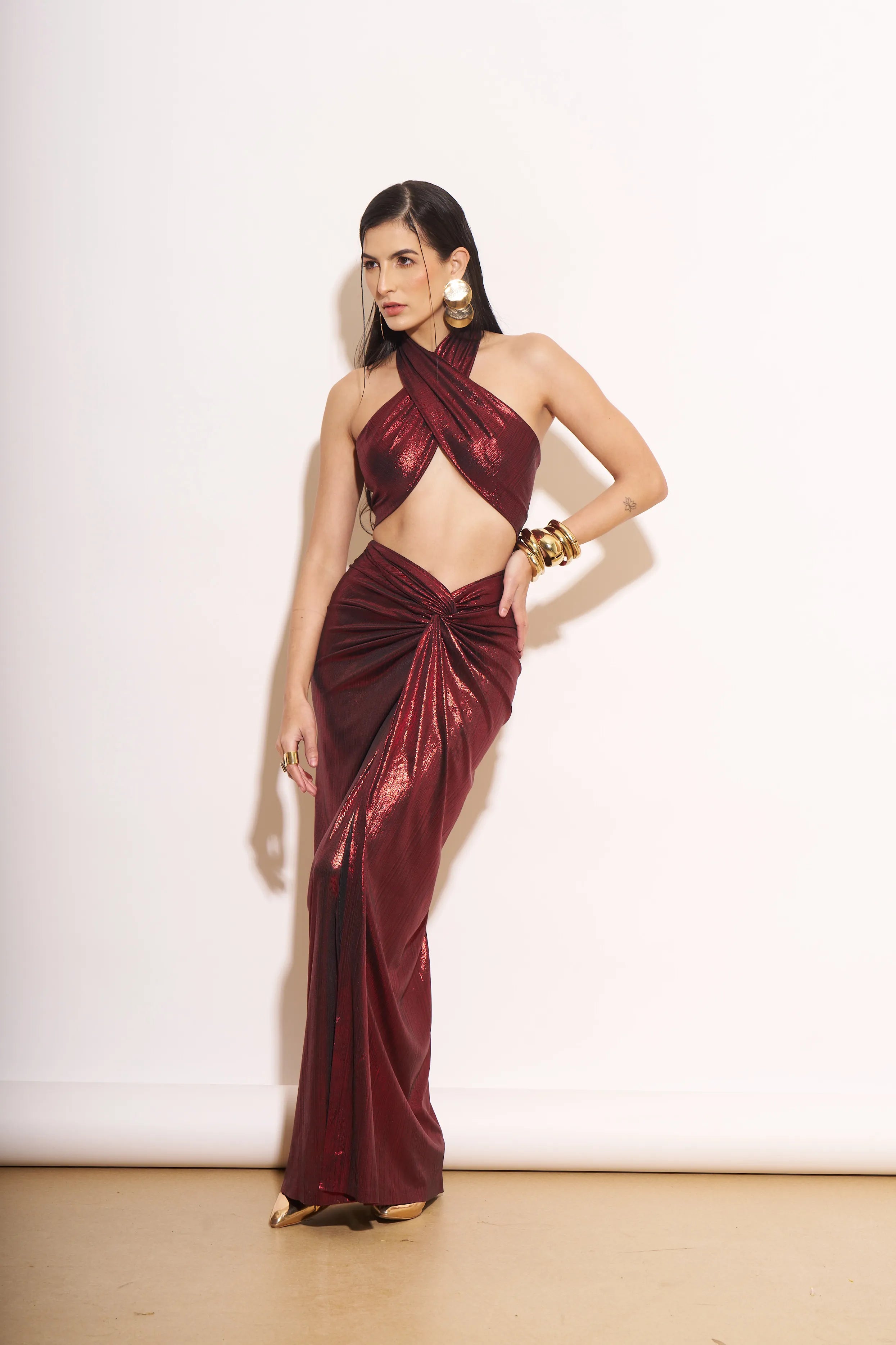 Scarlet Shimmer Knotted Skirt