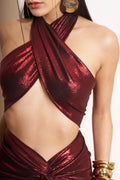 Scarlet Shimmer Tie-up Top with Stole