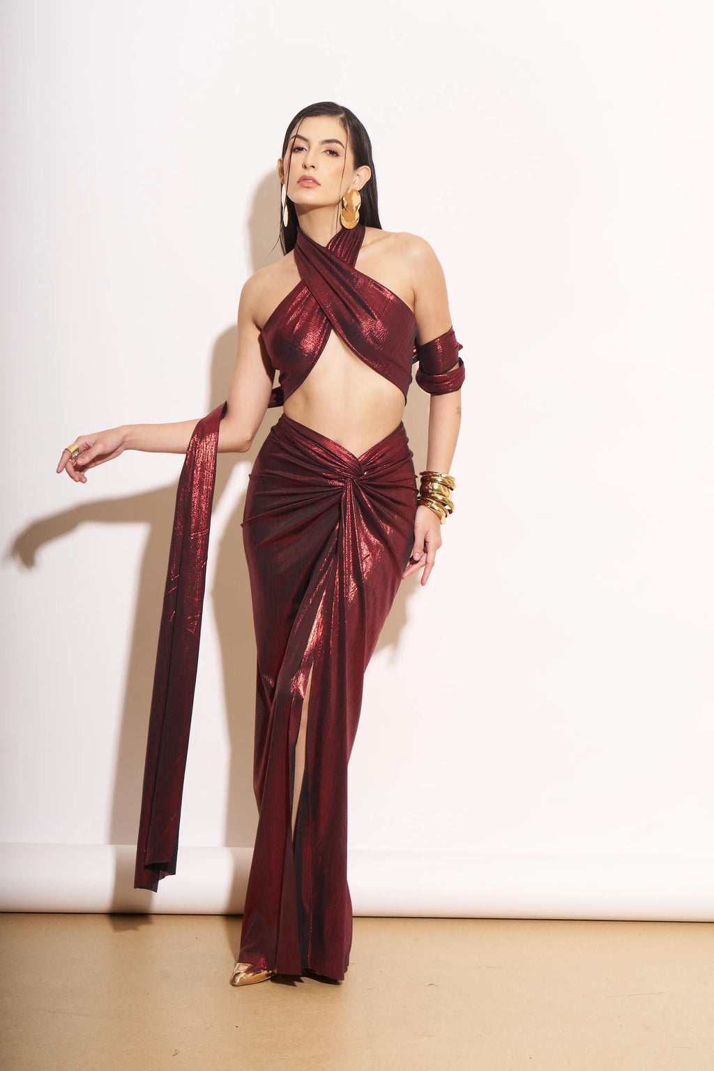 Scarlet Shimmer Knotted Skirt