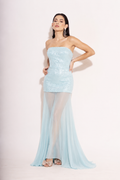 Ice Blue Illusion Maxi Dress