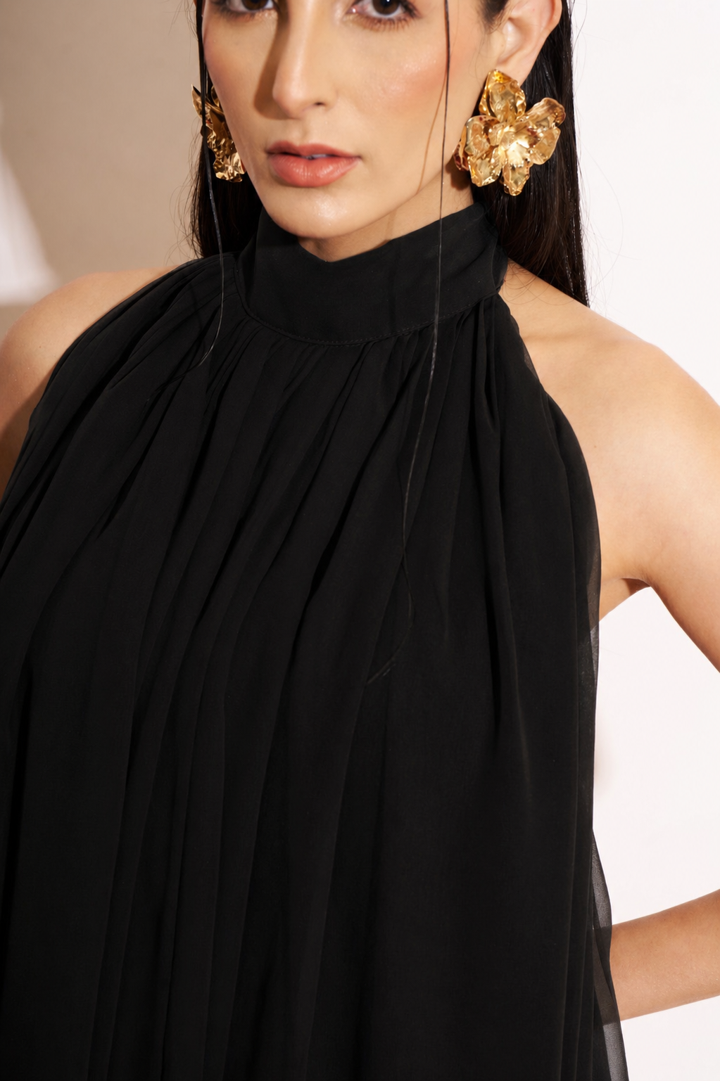 Midnight Imperial Halter Neck Pleated Mini Dress