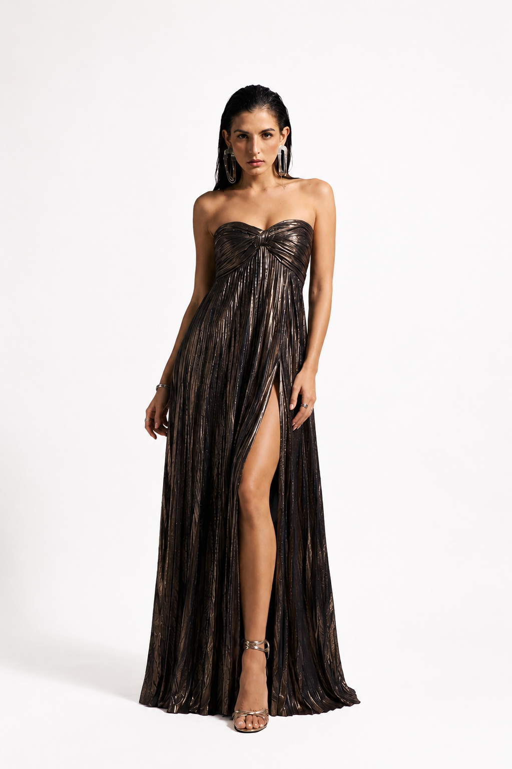 Metallic Draped Maxi Dress
