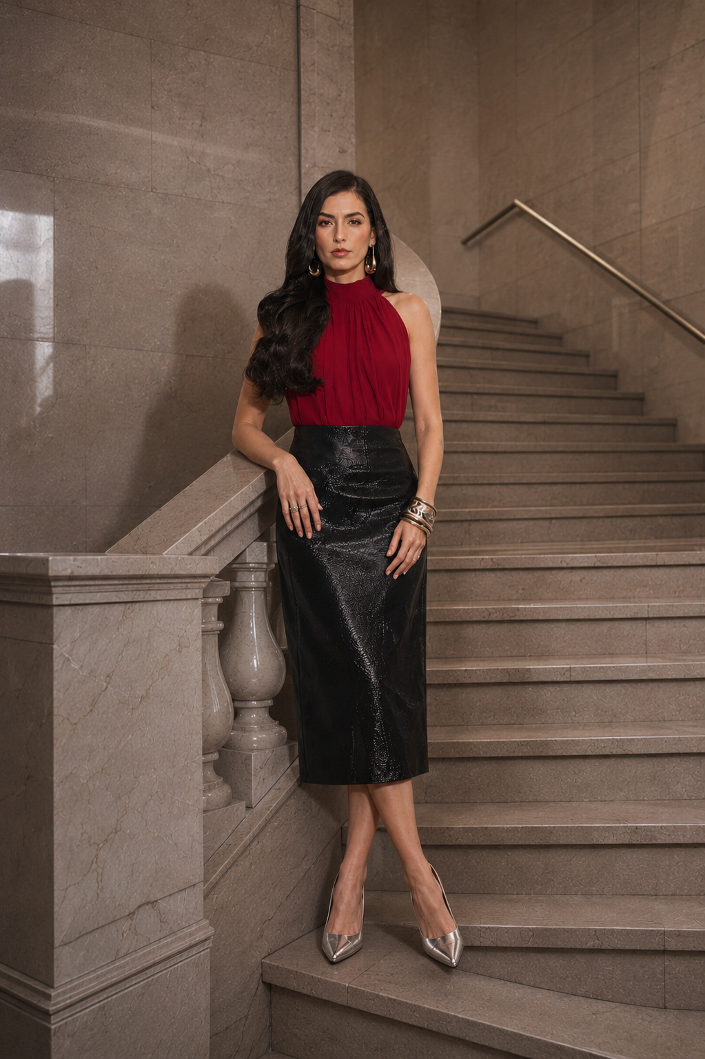 Crimson Pleated Georgette Top