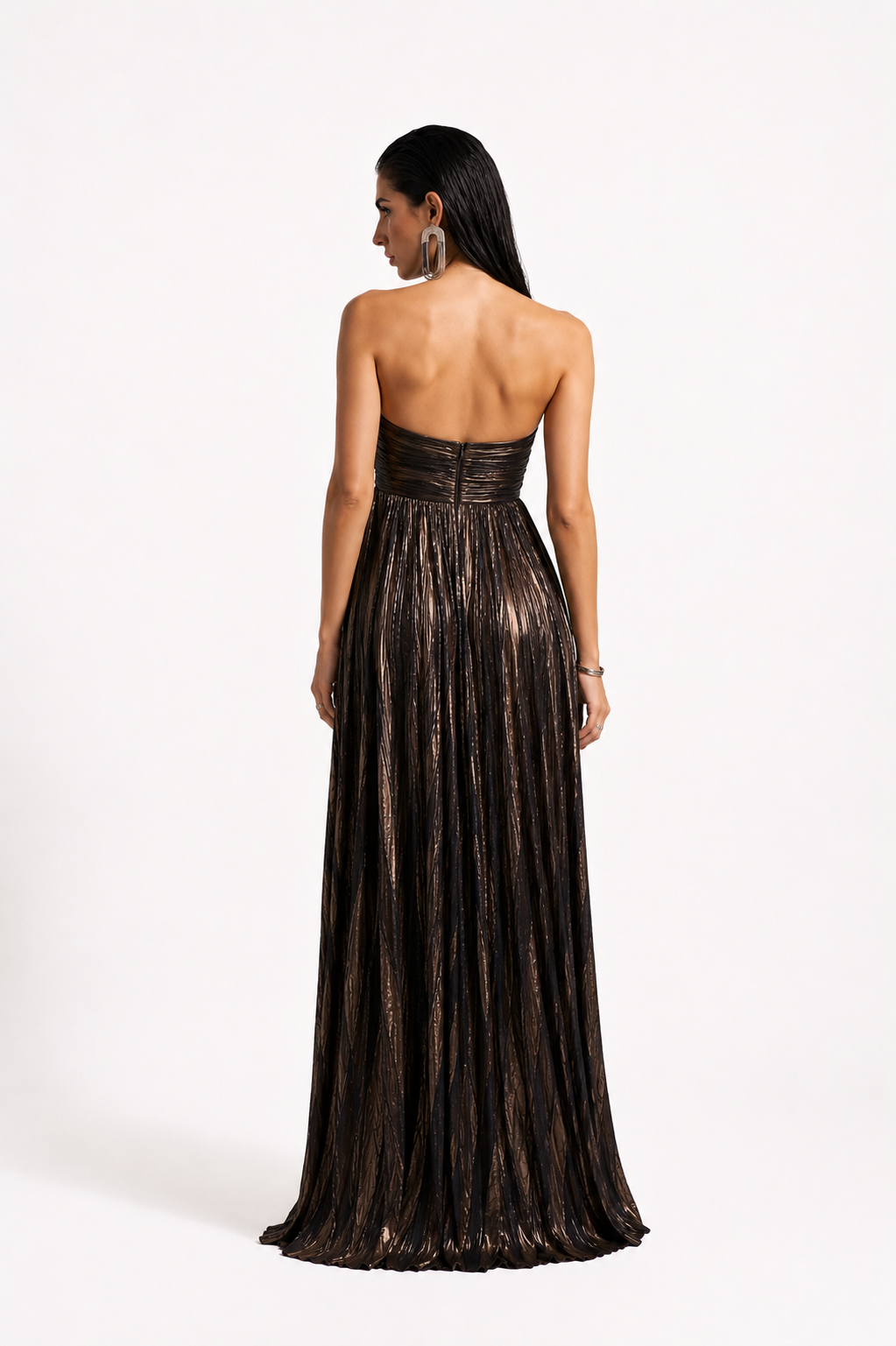 Metallic Draped Maxi Dress
