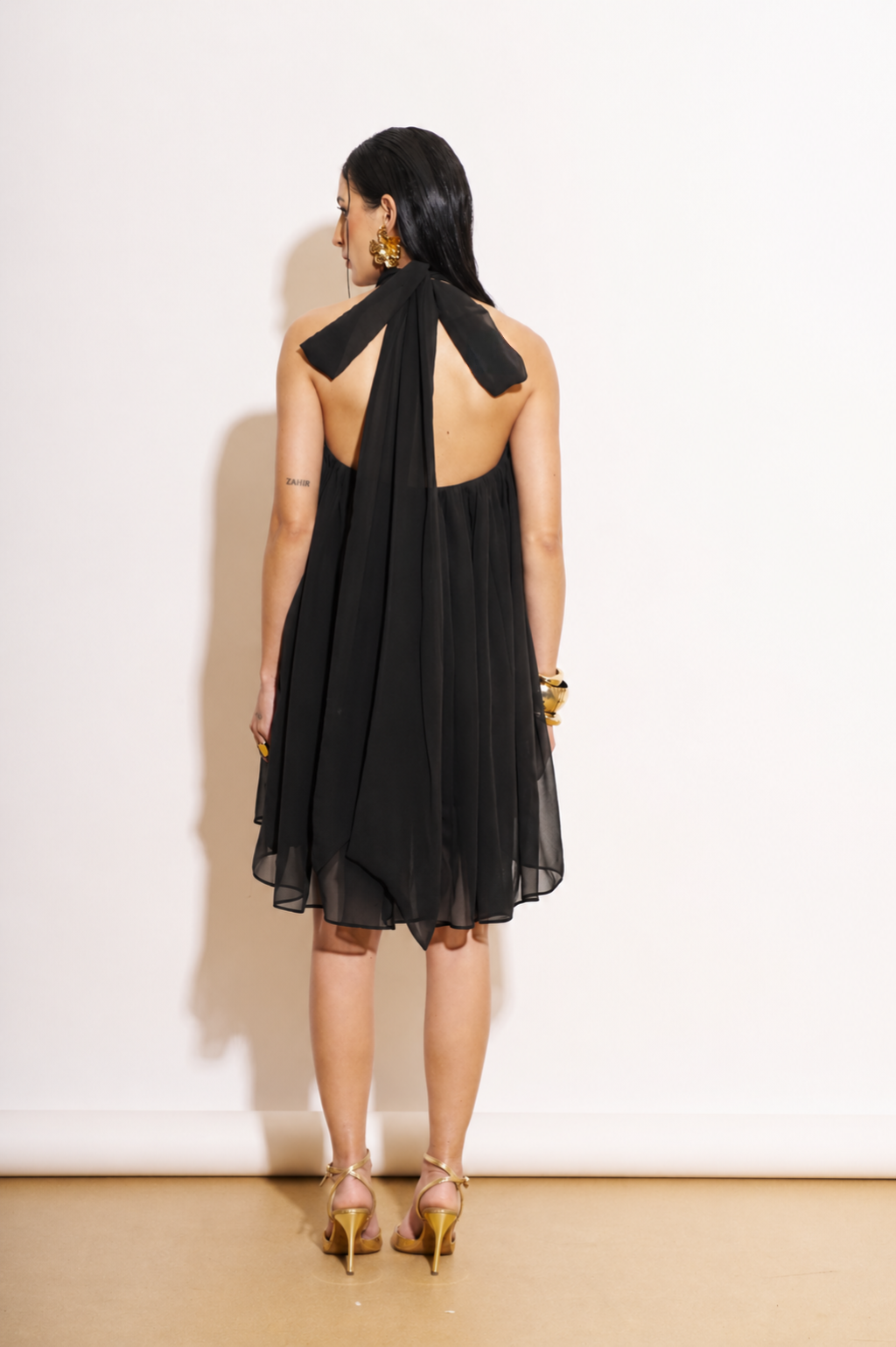 Midnight Imperial Halter Neck Pleated Mini Dress