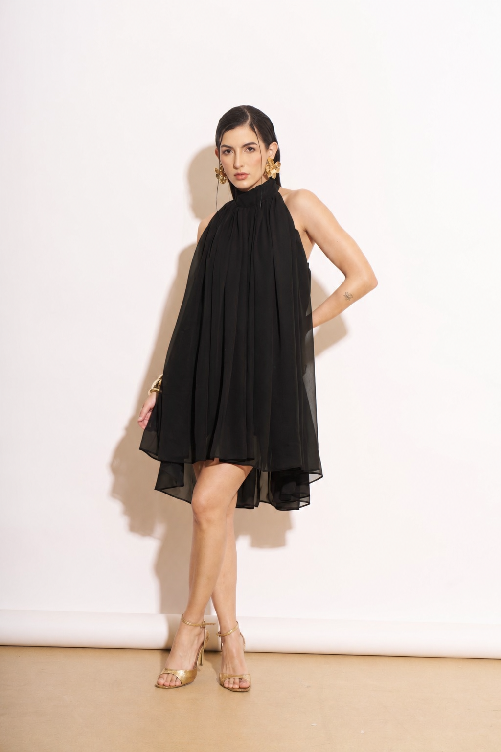 Midnight Imperial Halter Neck Pleated Mini Dress